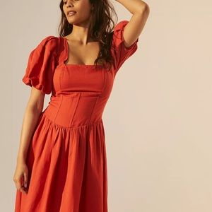 NWT Anthropologie Square-Neck Puff-Sleeved Midi Dress (Size XL)